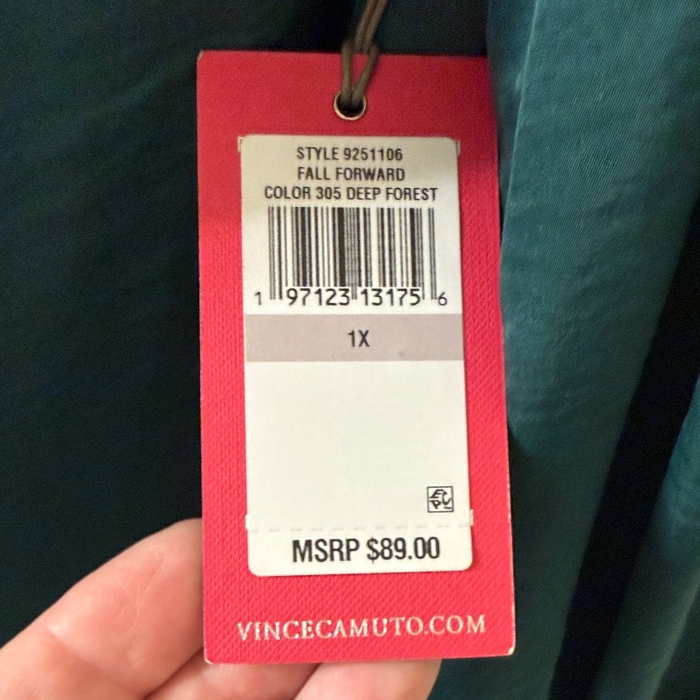 Vince Camuto Beautiful Deep Green V-Neck Long Sleeve Blouse- NWT - Picture 5 of 5